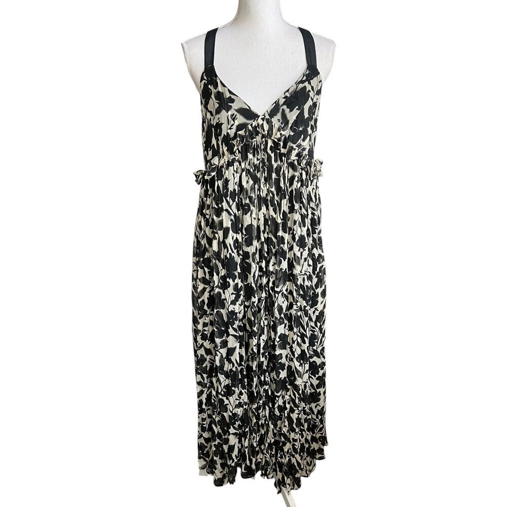J.Crew collection chiffon ruffle trim maxi dress black & cream floral flowy 14